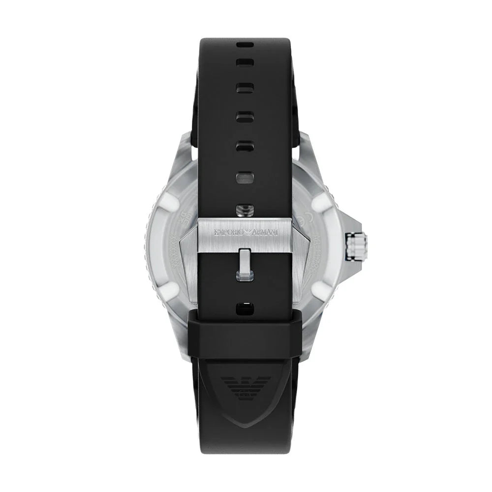 Emporio Armani World Explorer Solar Black Dial Black Silicone Strap Watch for Men - AR11788