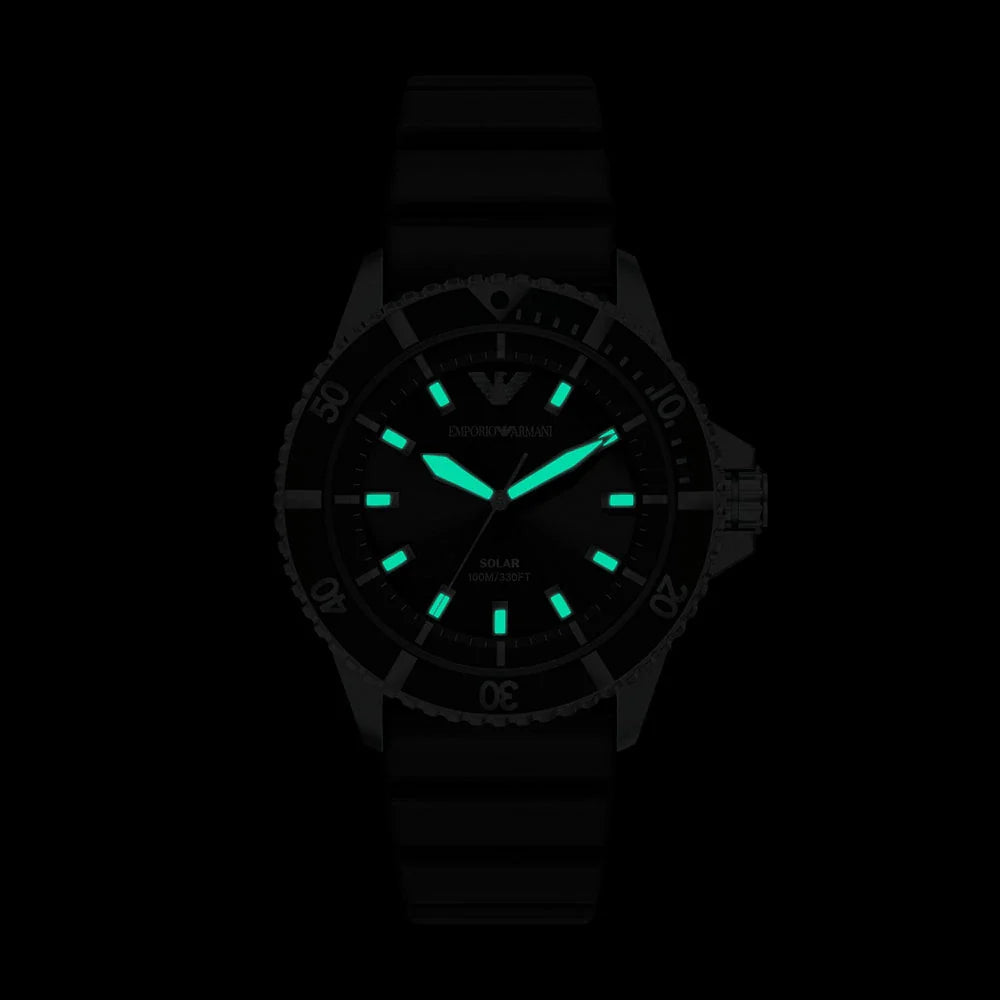 Emporio Armani World Explorer Solar Black Dial Black Silicone Strap Watch for Men - AR11788