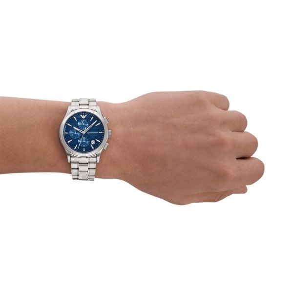 Emporio Armani Chronograph Blue Dial Silver Steel Strap Watch For Men - AR11528