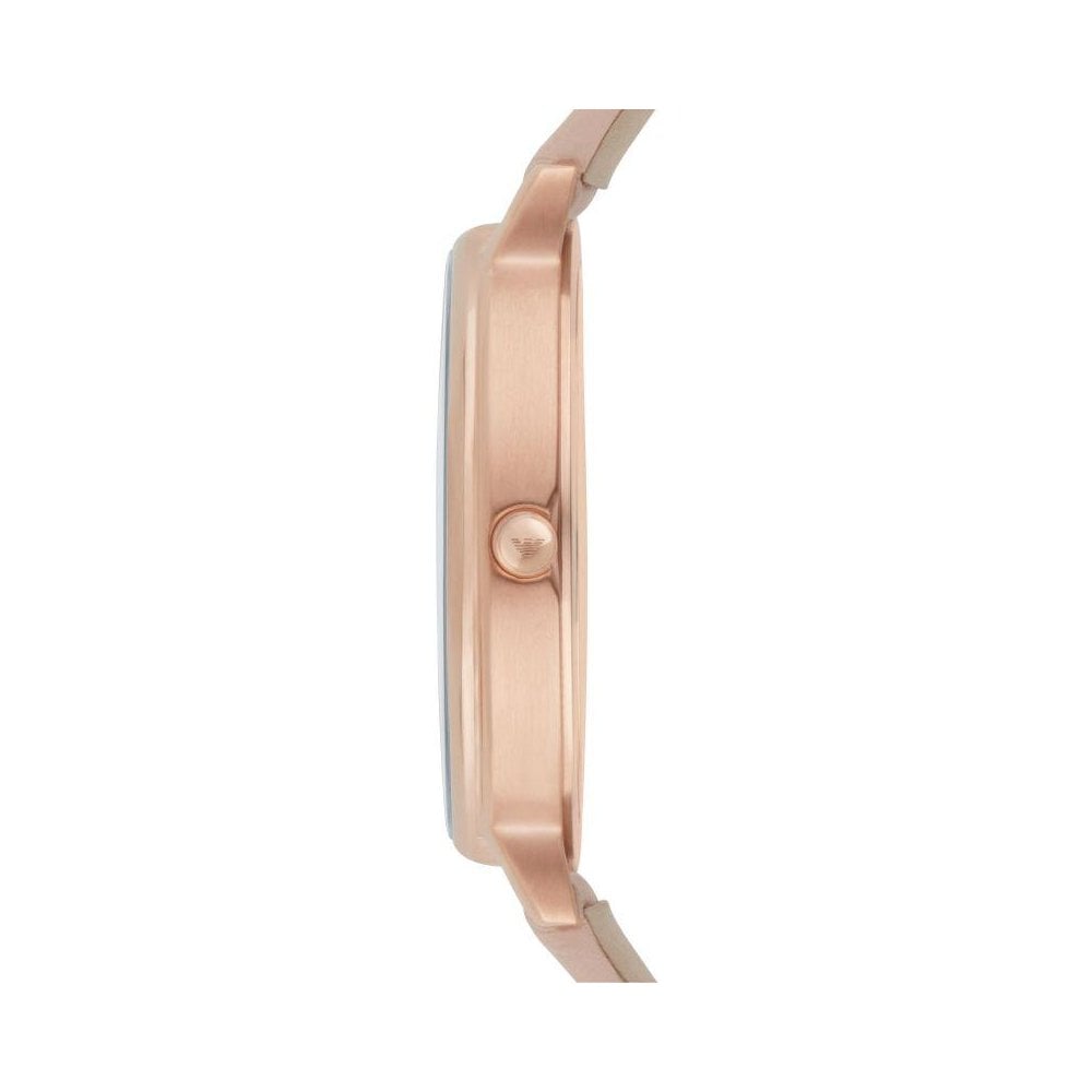 Emporio Armani Kappa Rose Gold & White Dial Beige Nude Leather Strap Watch For Women - AR2510