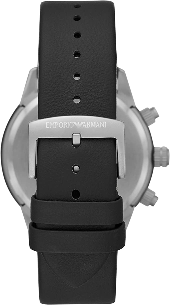 Emporio Armani Mario Chronograph Black Dial Black Leather Strap Watch For Men - AR11325