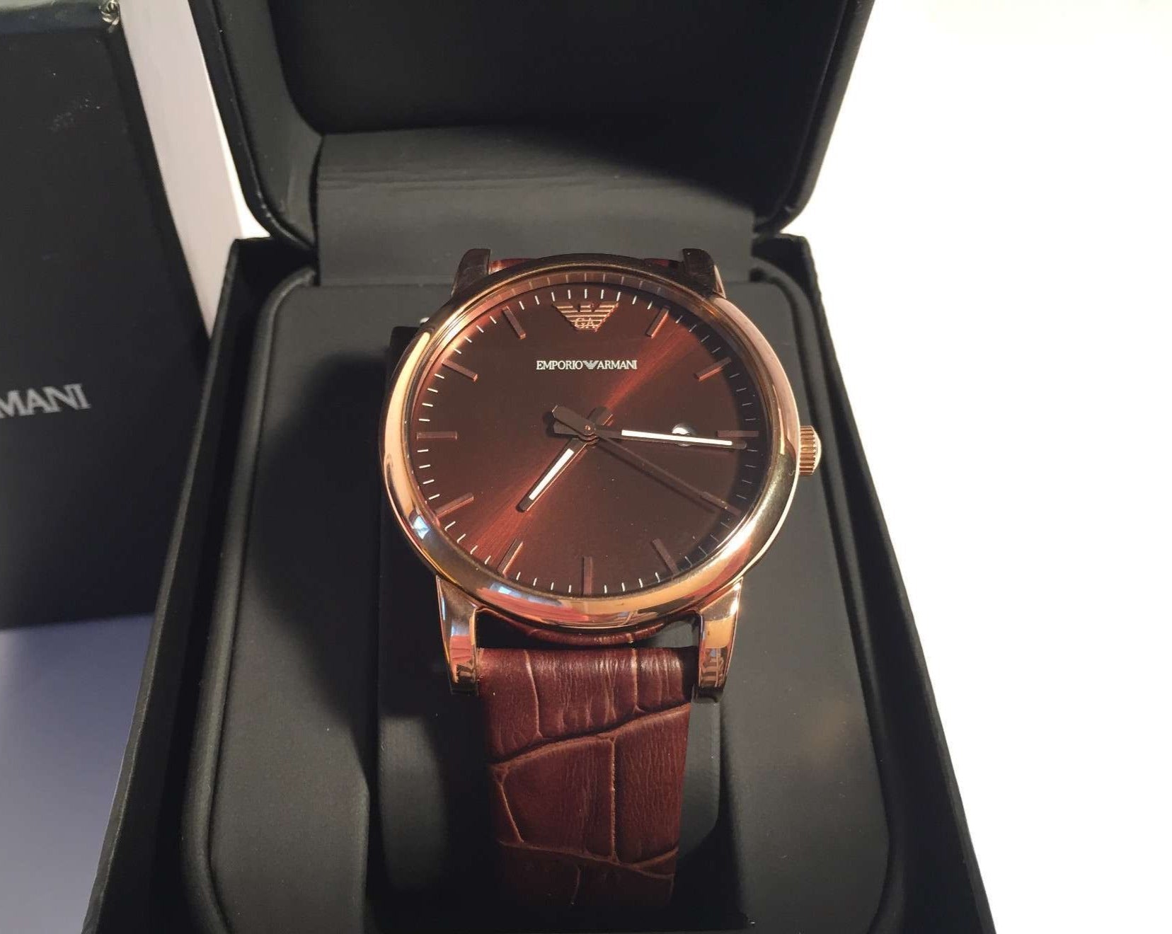 Emporio Armani Luigi Classic Brown Dial Brown Leather Strap Watch For Men - AR2503