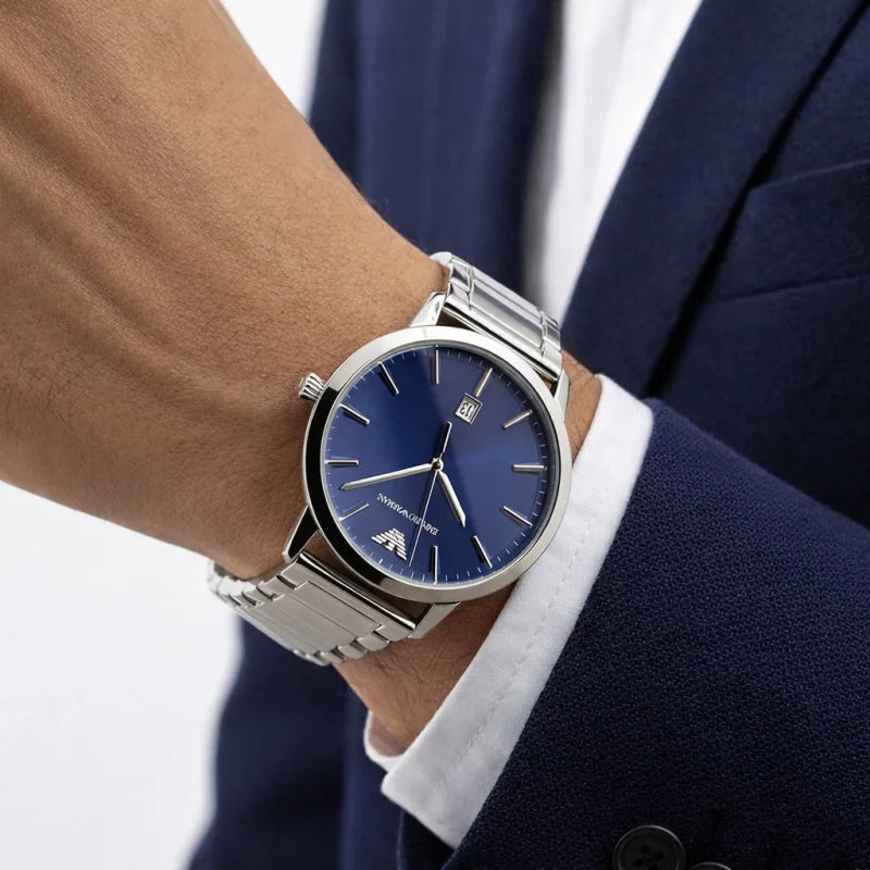 Emporio Armani Ruggero Blue Dial Silver Steel Strap Watch for Men - AR11311