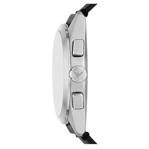 Emporio Armani Claudio Chronograph Black Dial Black Leather Strap Watch For Men - AR11542