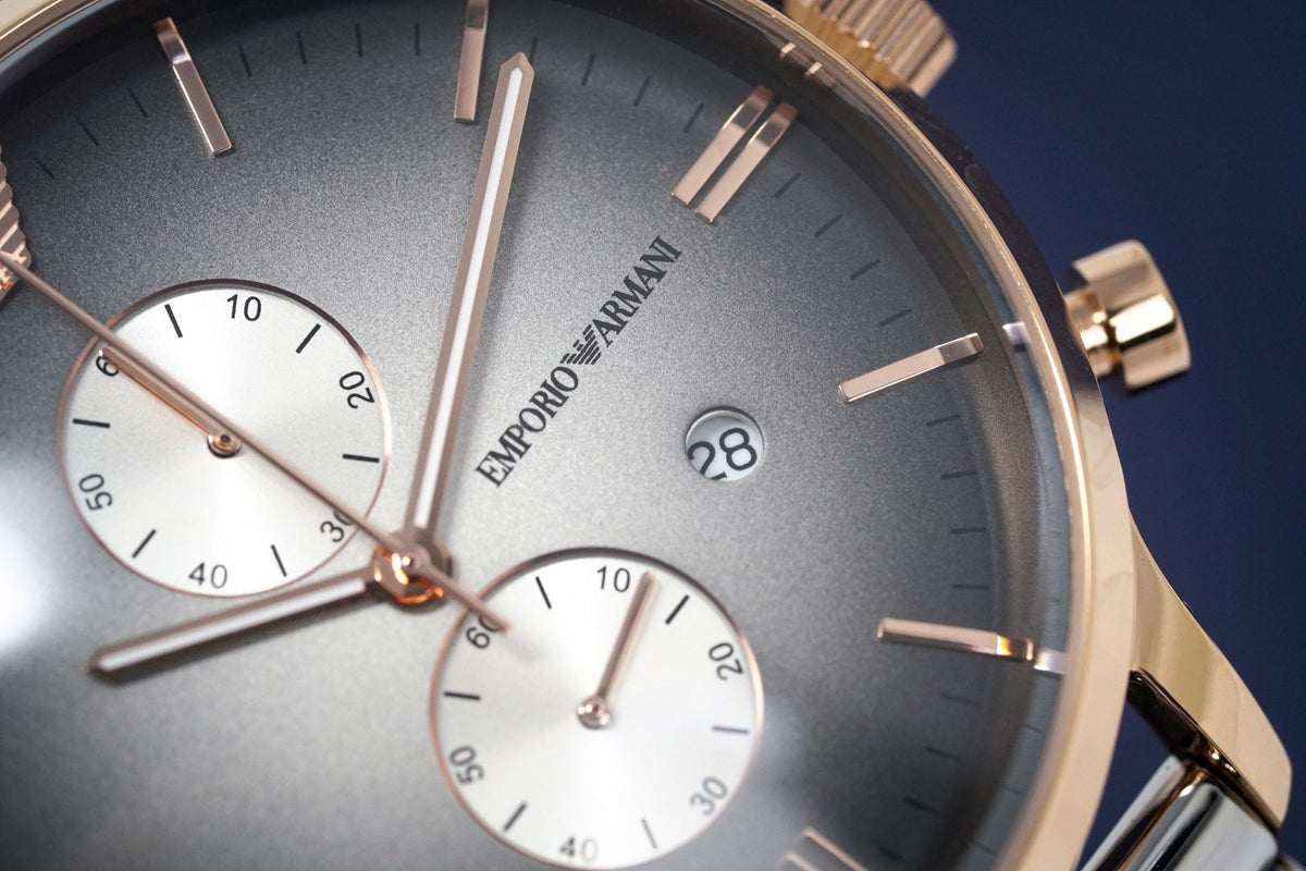 Emporio Armani Gianni Chronograph Grey Dial Two Tone Steel Strap Watch For Men - AR1721