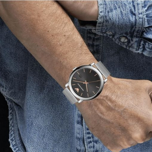 Emporio Armani Luigi Analog Black Dial Silver Mesh Bracelet Watch For Men - AR11272