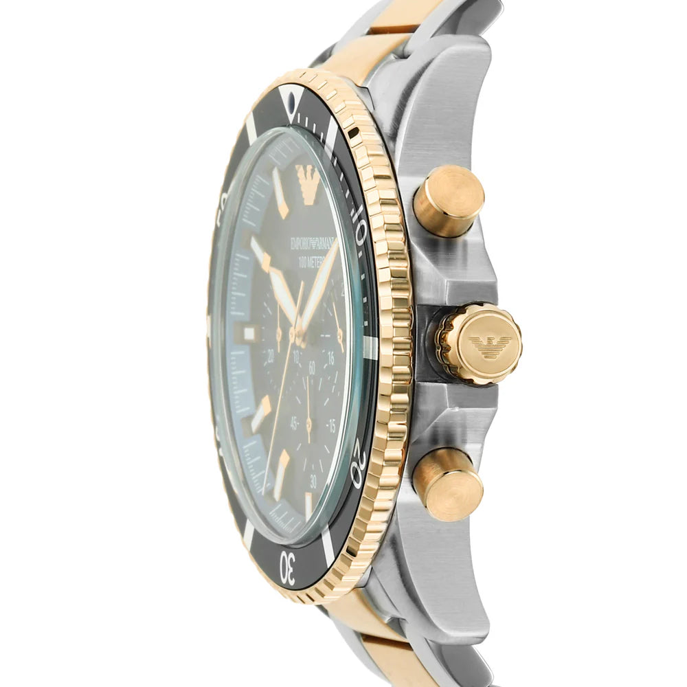 Emporio Armani World Explorer Chronograph Blue Dial Two Tone Steel Strap Watch for Men - AR11740