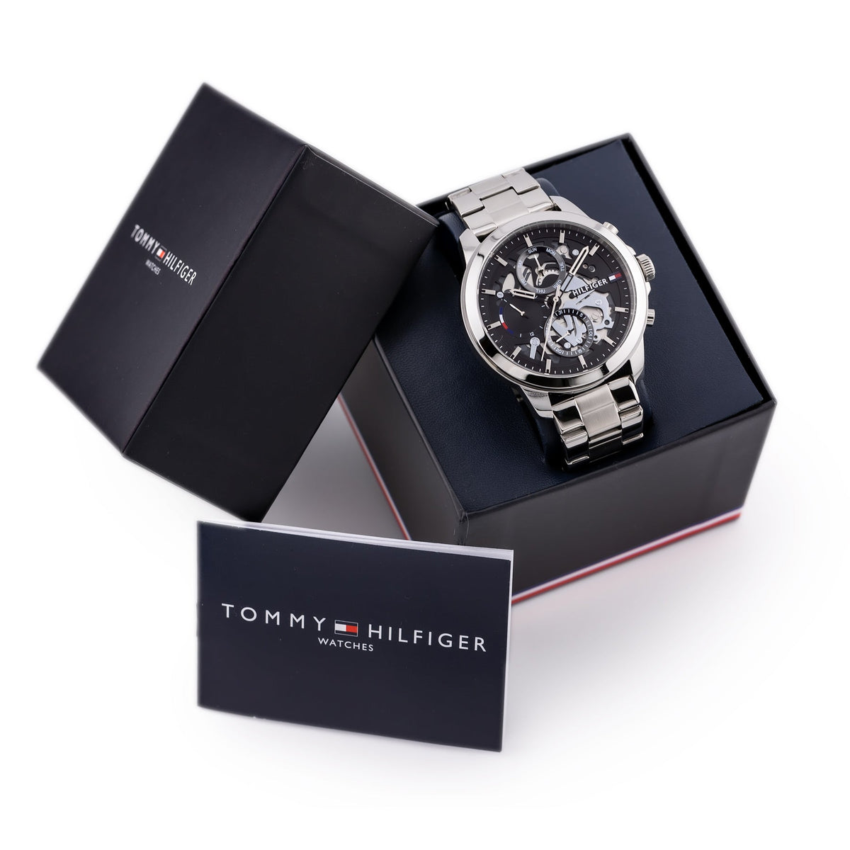 Tommy Hilfiger Henry Chronograph Black Dial Silver Steel Strap Watch For Men - 1710477