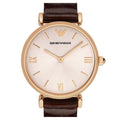Emporio Armani Classic Quartz Pink Dial Brown Leather Strap Watch For Women - AR1911