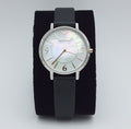 Emporio Armani Kappa White Mother of Pearl Dial Black Leather Strap Watch For Women - AR2509