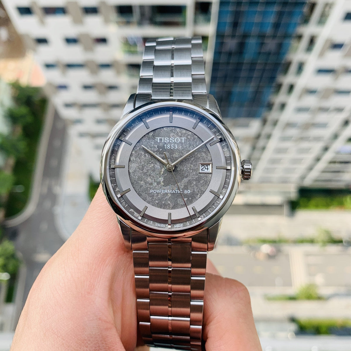 Tissot Luxury Powermatic 80 Anthracite Grey Dial Silver Steel Strap Watch For Men - T086.407.11.061.10