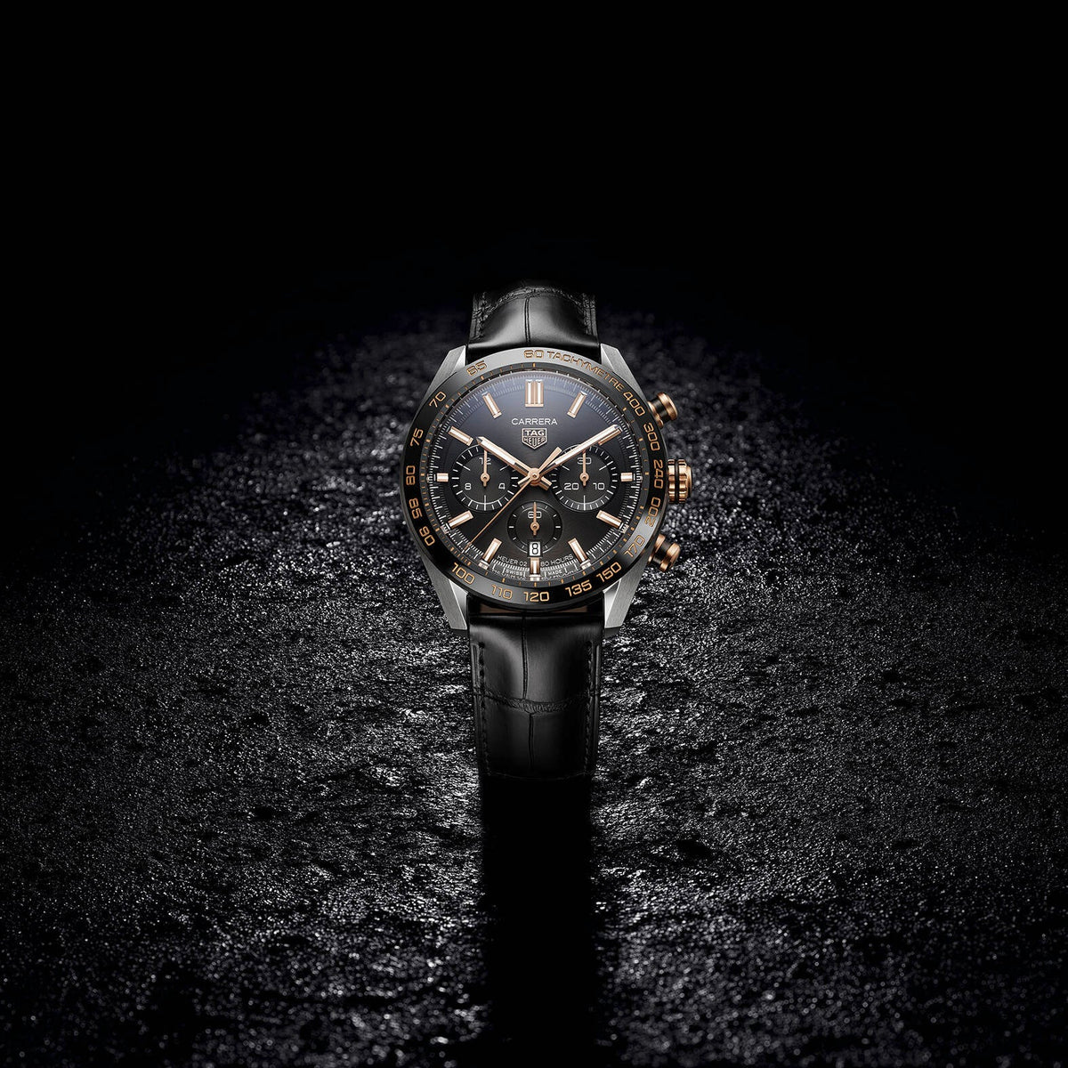 Tag Heuer Carrera Chronograph Black Dial Black Leather Strap Watch for Men - CBN2A5A.FC6481