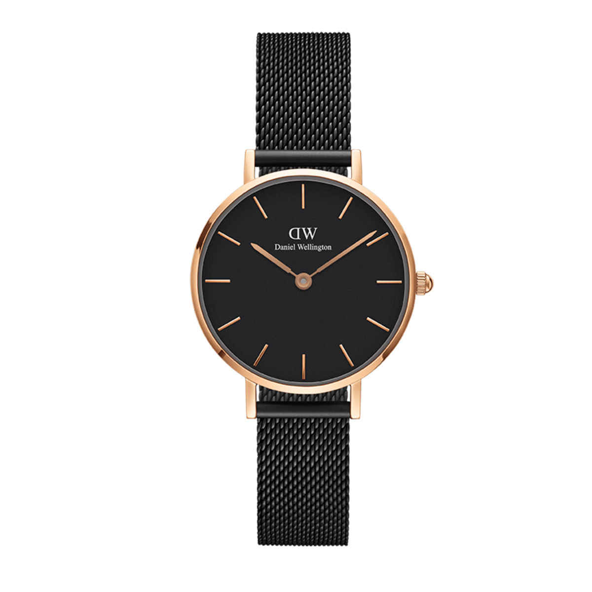Daniel Wellington Petite Ashfield Black Dial Black Mesh Strap Watch for Women - DW00100307