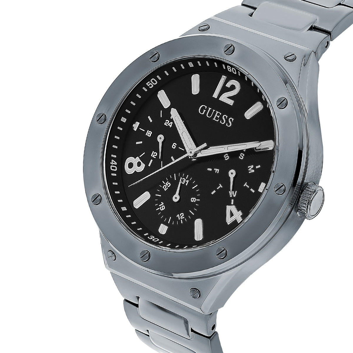 Guess Scope Black Dial Silver Steel Strap Watch for Men - GW0454G1