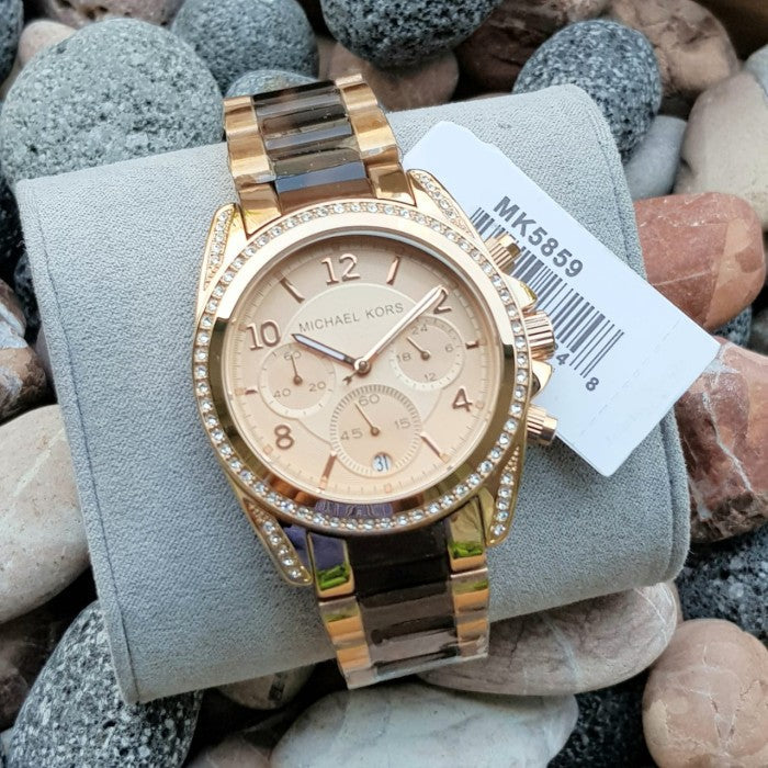 Michael Kors Blair Rose Gold Dial Two Tone Steel Strap Watch For Women - MK5859