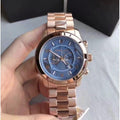 Michael Kors Runway Stop Hunger Quartz Blue Dial Rose Gold Steel Strap Watch For Men - MK8358