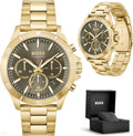 Hugo Boss Troper Chronograph Green Dial Gold Steel Strap Watch For Men - 1514059