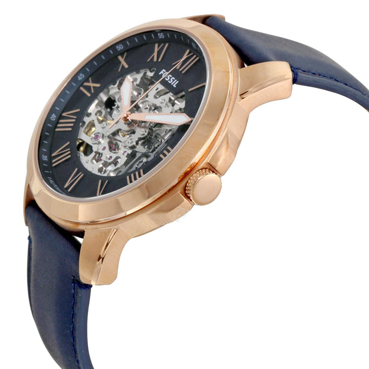 Fossil Grant Automatic Skeleton Blue Dial Blue Leather Strap Watch for Men - ME3102