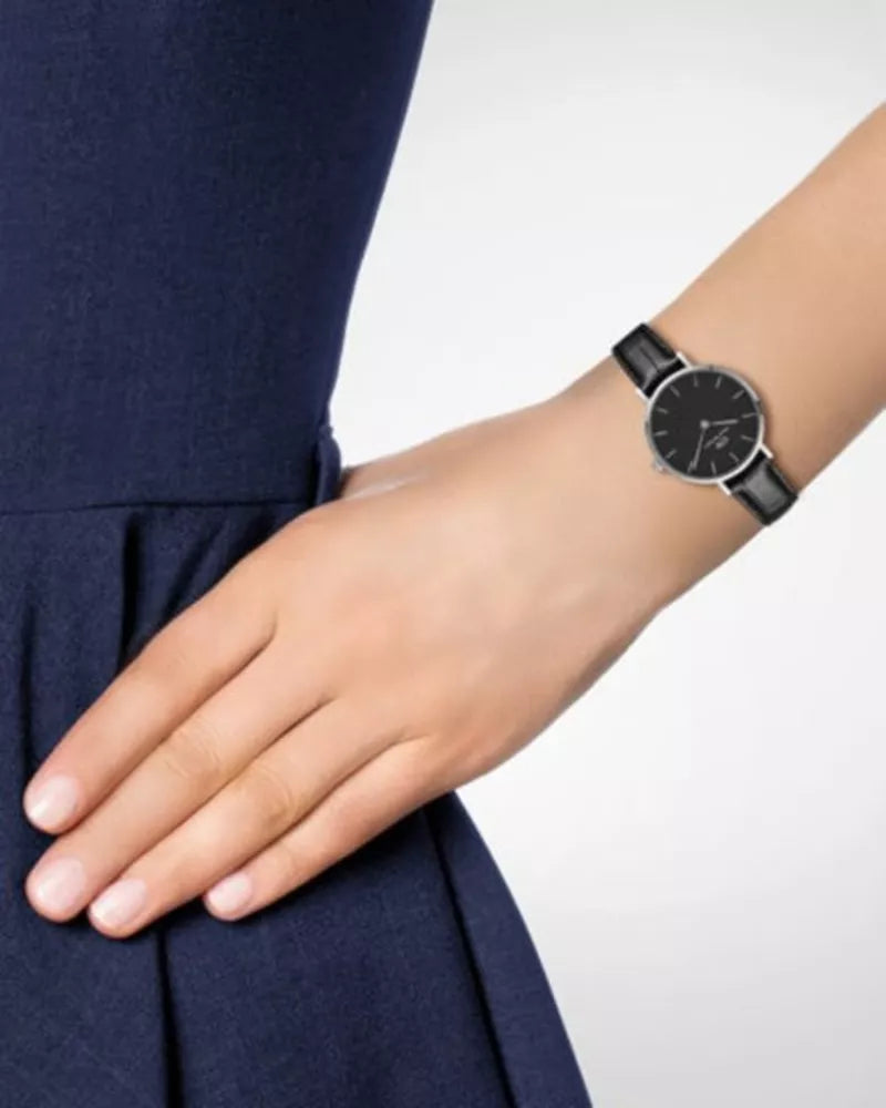 Daniel Wellington Classic Petite Reading Black Dial Black Leather Strap Watch For Women - DW00100235