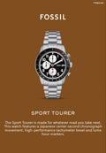 Fossil Sport Tourer Chronograph Black Dial Silver Steel Strap Watch for Men - FS6045