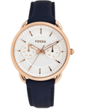 Fossil Tailor White Dial Blue Leather Strap Watch for Women - ES4260