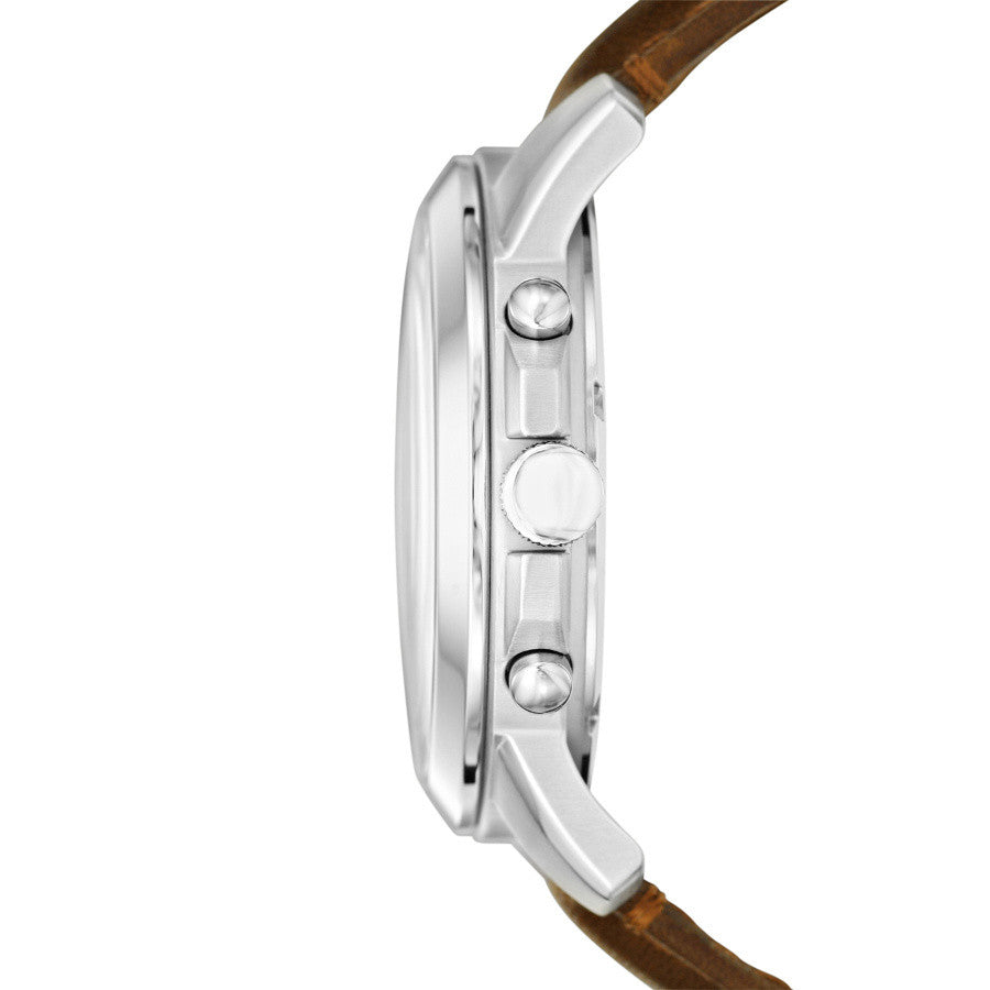 Fossil Grant Chronograph White Dial Brown Leather Strap Watch for Men - FS4735