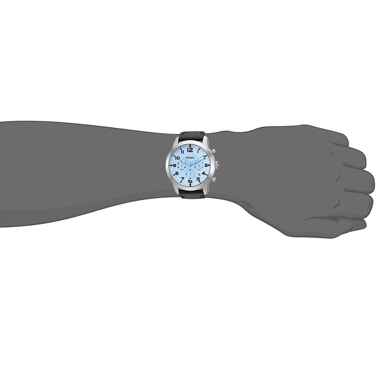 Fossil Pilot Chronograph Sky Blue Dial Black Leather Strap Watch for Men - FS5162