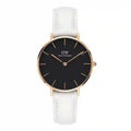 Daniel Wellington Classic Petite Bondi Black Dial White Leather Strap Watch For Women - DW00100283