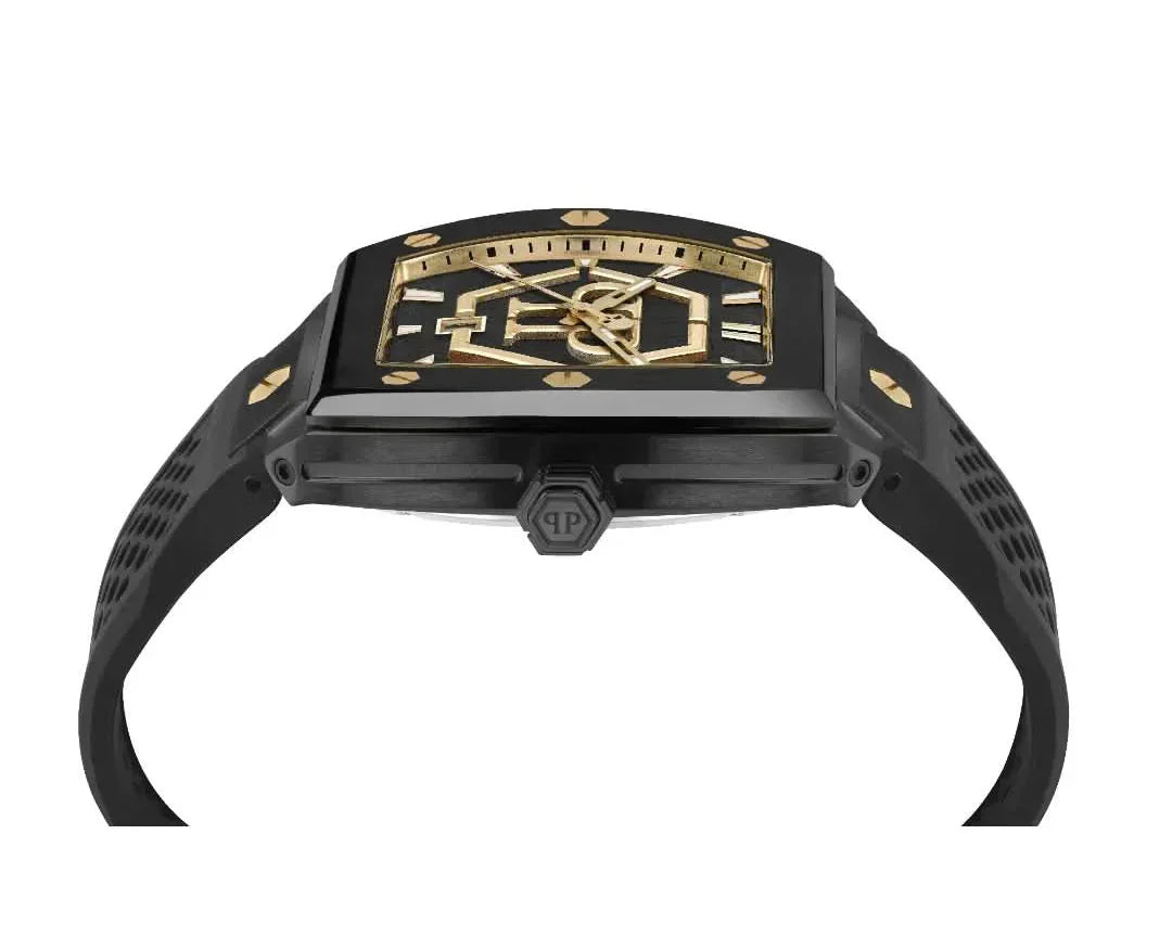 Philipp Plein Hexagon Phantom Black Dial Black Silicone Strap Watch For Men- PWPUA0224