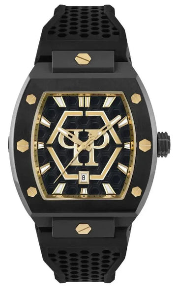 Philipp Plein Hexagon Phantom Black Dial Black Silicone Strap Watch For Men- PWPUA0224