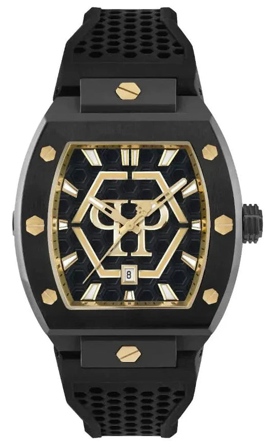 Philipp Plein Hexagon Phantom Black Dial Black Silicone Strap Watch For Men- PWPUA0224