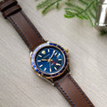 Versace Hellenyium GMT Blue Dial Brown Leather Strap Watch for Men - V11080017
