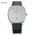 Gucci Grip Quartz Silver Dial Green Leather Strap Watch For Women - YA157414