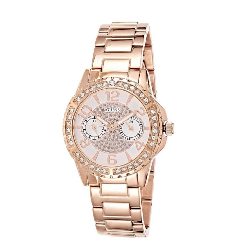 Guess Sassy Quartz White Dial Rose Gold Steel Strap Watch For Women - W0705L3
