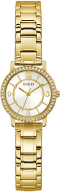 Guess Analog Diamonds Silver Dial Gold Steel Strap Watch For Women - W1013l2