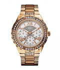 Guess Viva Diamonds White Dial Rose Gold Steel Strap Watch for Women - W0111L3