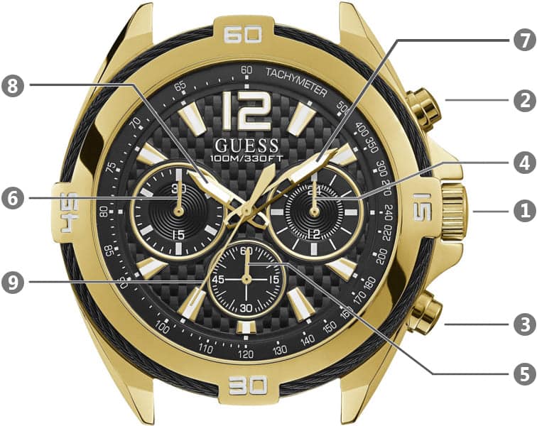 Guess Surge Chronograph Black Dial Gold Steel Strap Watch for Men - W1258G2