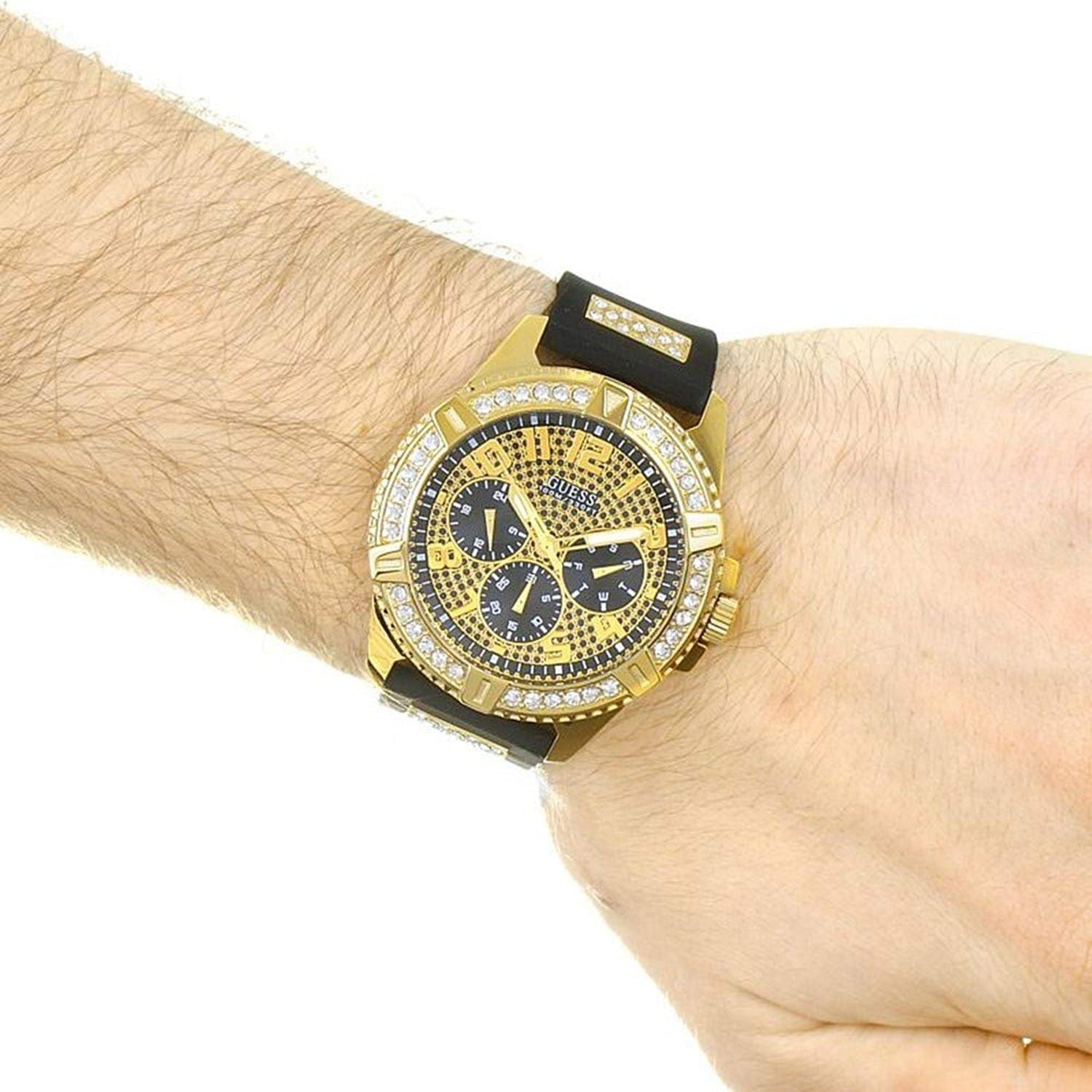 Guess Frontier Crystals Black Dial Black Silicone Strap Watch For Men - W1132G1