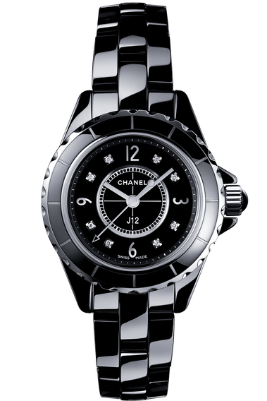 Chanel J12 Diamonds Black Dial Black Steel Strap Watch for Women - J12 H2569