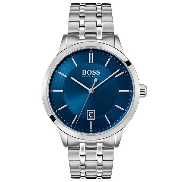 Hugo Boss Officer Chronograph Blue Dial Silver Steel Strap Watch for Men - 1513615
