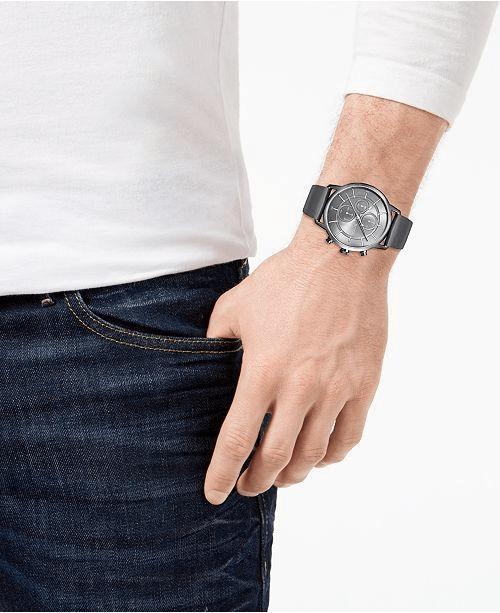 Hugo Boss Architectural Grey Dial Grey Leather Strap Watch for Men - 1513570