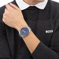 Hugo Boss Skytraveller Chronograph Blue Dial Silver Steel Strap Watch for Men - 1514216