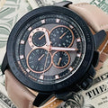 Michael Kors Ryker Chronograph Black Dial Beige Leather Strap Watch For Men - MK8520