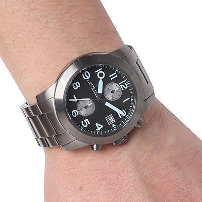 Marc Jacobs Larry Chronograph Black Dial Silver Steel Strap Watch for Men - MBM5050