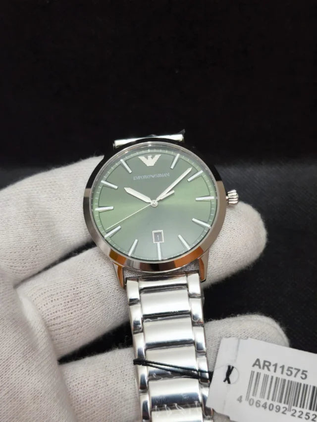 Emporio Armani Claudio Green Dial Silver Steel Strap Watch for Men - AR11575