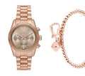 Michael Kors Lexington Chronograph Grey Dial Rose Gold Steel Strap Watch For Women - MK7217