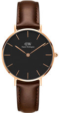 Daniel Wellington Classic Petite Bristol Black Dial Brown Leather Strap Watch For Women - DW00100165