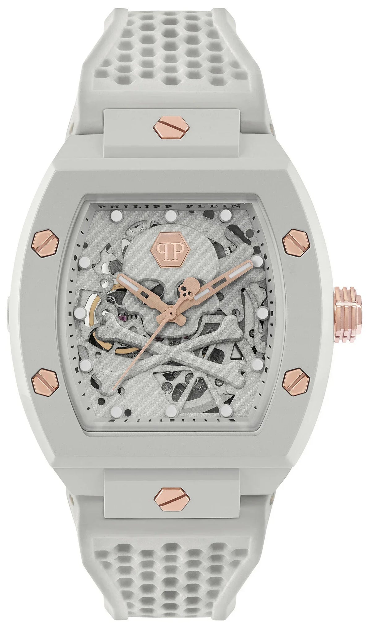 Philipp Plein The Skeleton White Dial White Silicone Strap Watch for Men - PWVBA0123