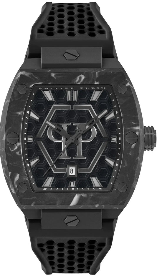 Philipp Plein Hexagon Phantom Black Dial Black Silicone Strap Watch For Men- PWPUA0624