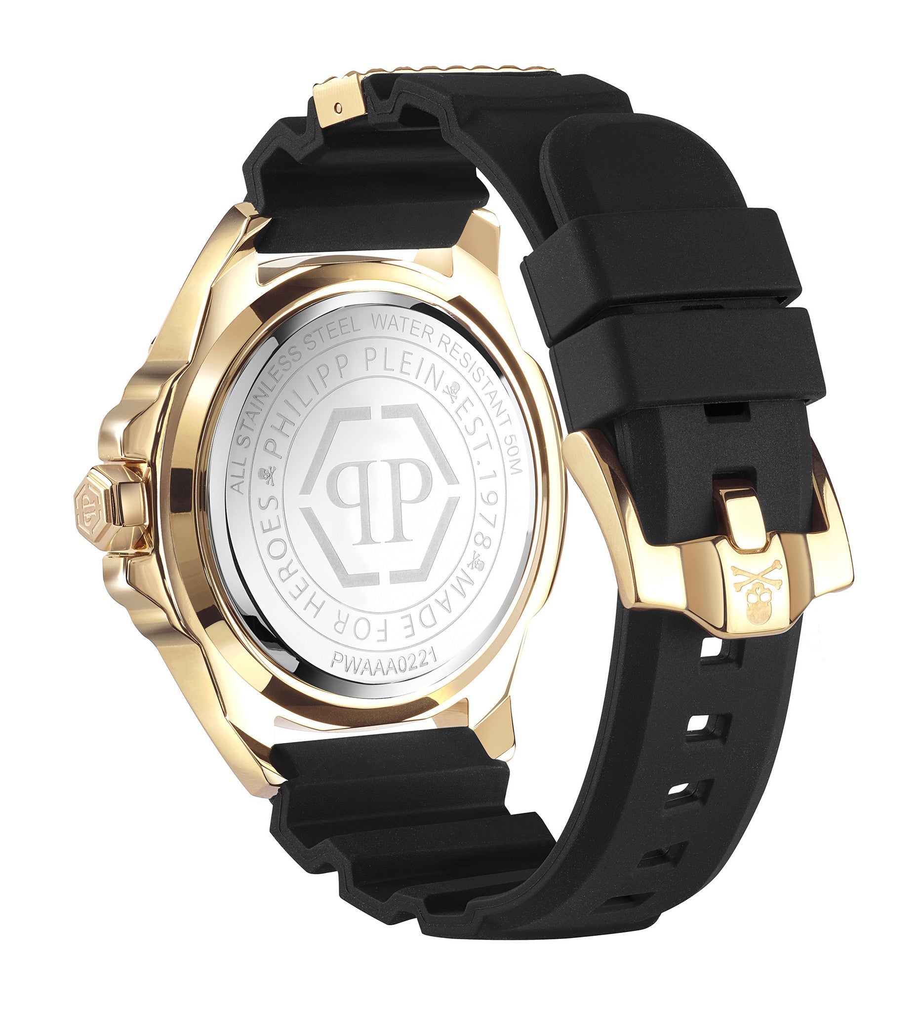Philipp Plein The Skull Gold Dial Black Silicone Strap Watch for Men - PWAAA0221